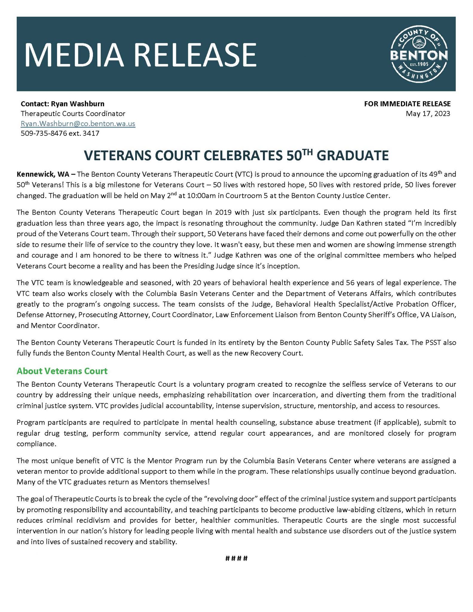 BENTON COUNTY VETERANS COURT Washington State Association of Drug BENTON COUNTY VETERANS COURT Washington State Association of Drug